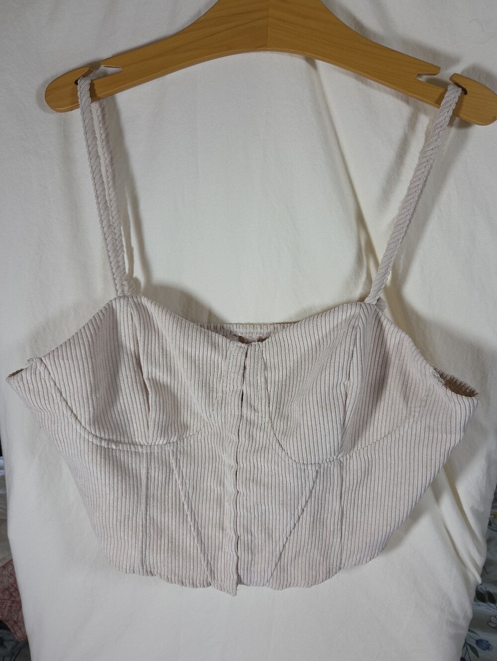 Cream-colored Ribbed Corduroy Corset Crop Top Boho Festival Indie Sleeze
